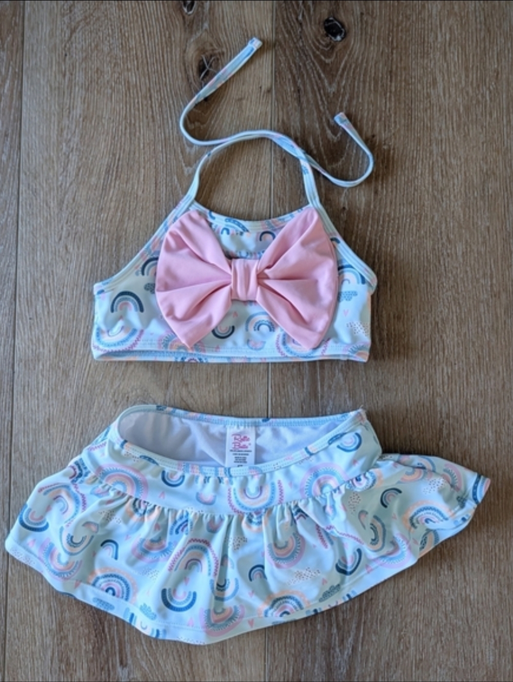 Ruffle Butts 4t Chase the Rainbow Bikini Set with Pink Bow
